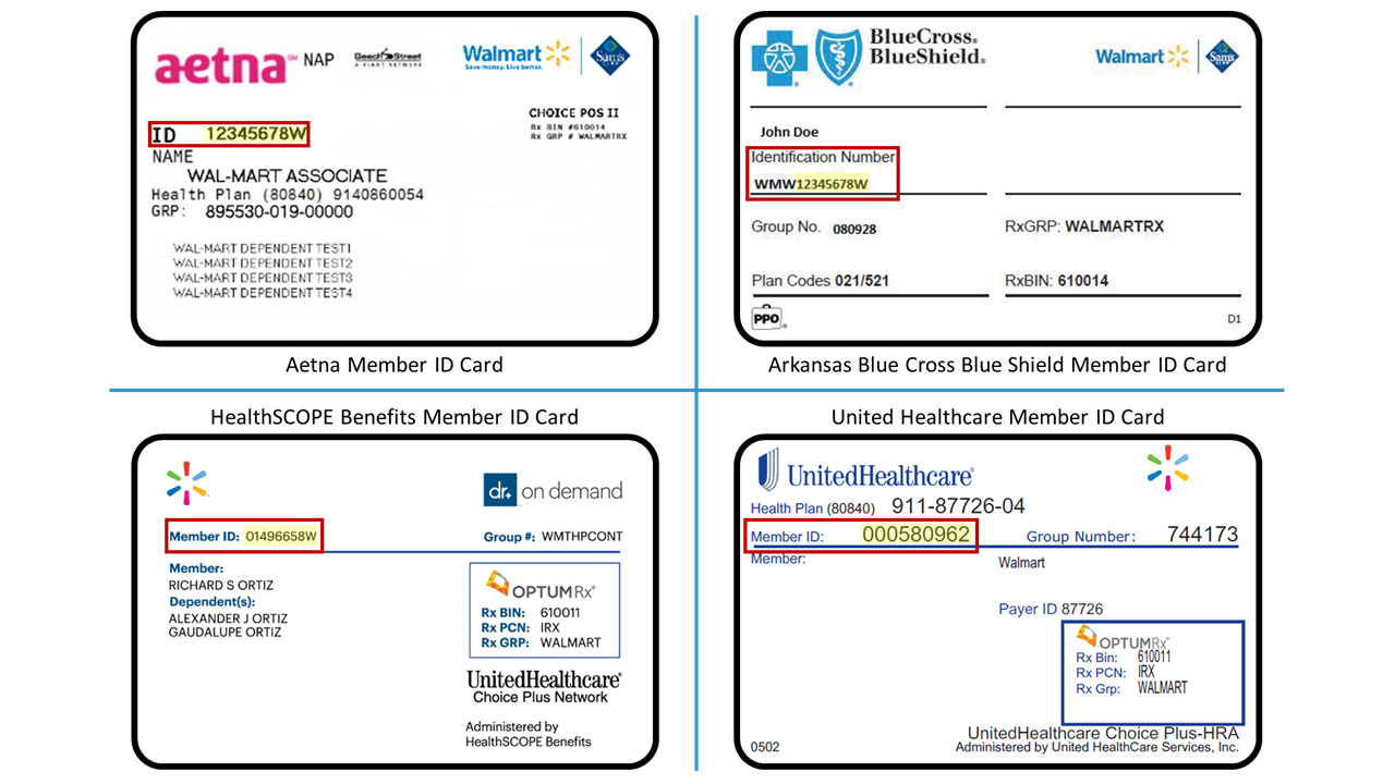 Walmart Associate Medical Plans Member ID Cards